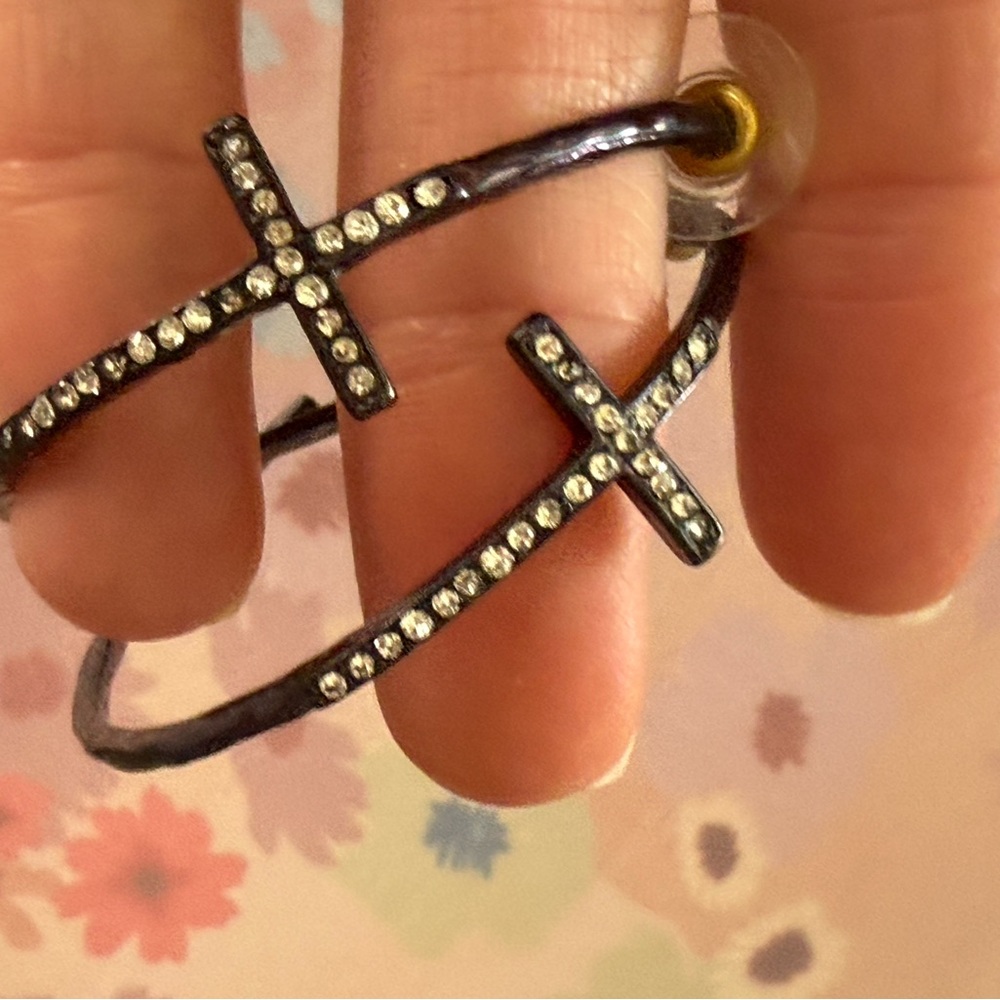 Unique Brown Hoop with cross accents Earrings
